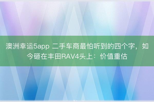 澳洲幸運5app 二手車商最怕聽到的四個字，如今砸在豐田RAV4頭上：價值重估